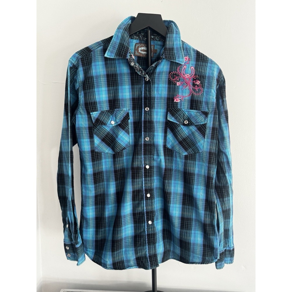 COWGIRL HARDWARE Western‎ Rodeo Pearl Snap Button Up Shirt Sz L Pink Embroidery